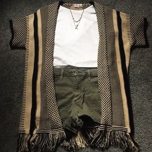 Tan & Black Print Sweater w/ fringe by Oh MG!